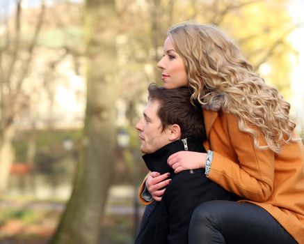 Autumn. Cute couple on the street