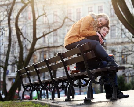 Autumn. Cute couple in the park