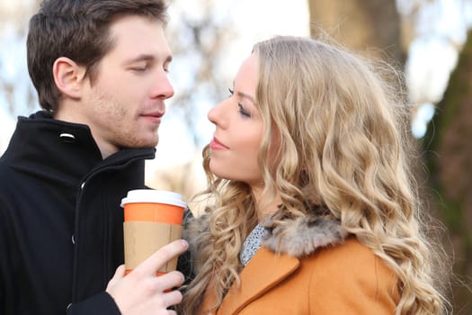 Autumn. Cute couple on the street