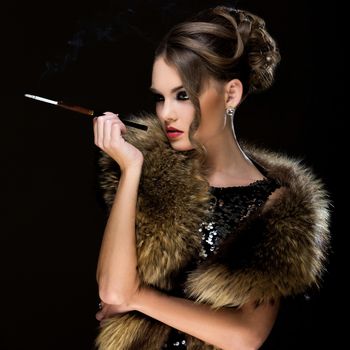 Retro. Attractive woman with cigarette