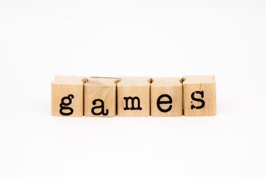 closeup games wording isolate on white background