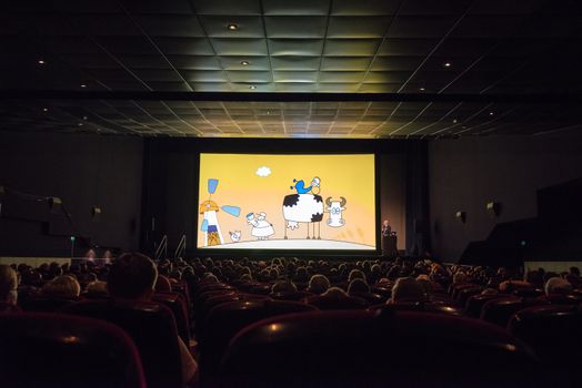 STUTTGART, GERMANY - APRIL 26, 2014: Studio Filmbilder, one of the most famous German animation and cartoon studios is celebrating its 25th anniversary during the 21st International Trickfilm Festival on April, 26,2014 in Stuttgart, Germany. Thomas Meyer-Hermann, director of the studio is presenting an episode of ���Tom and the slice of bread with strawberry jam and honey���, an internationally acclaimed animation series created with and by artist Andreas Hykade.