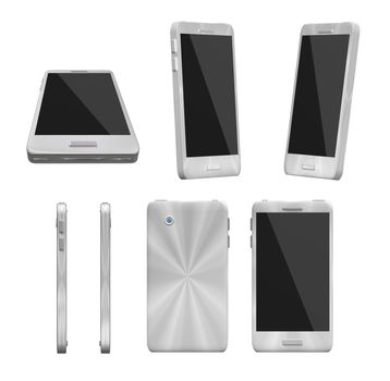 Universal touchscreen smartphone device seen from various angles