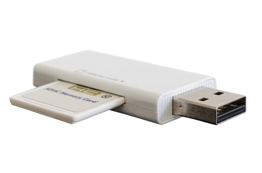 Isolated on white USB adapter with SDHC memory flash card 