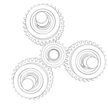 Mechanism with gears. Wire frame isolated render on white background