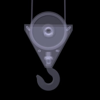 Industrial hook. X-ray render on the black background