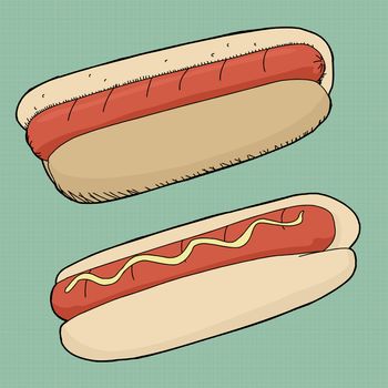 Pair of hot dogs on green halftone background