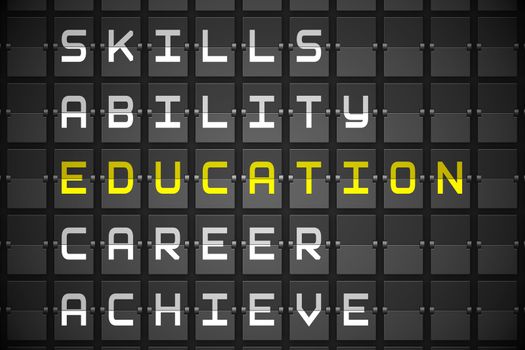 Education buzzwords on digitally generated black mechanical board