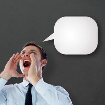 Businessman shouting against speech bubble