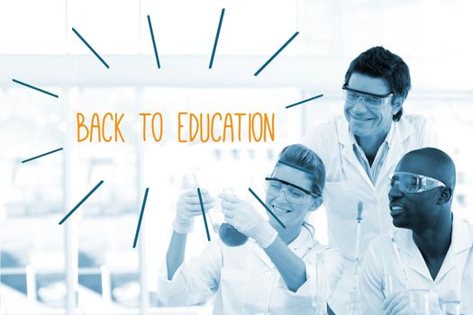 The word back to education against scientists working in laboratory