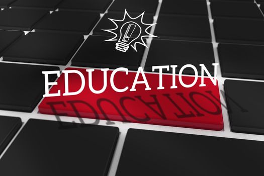 The word education and idea and innovation graphic against black keyboard with red key