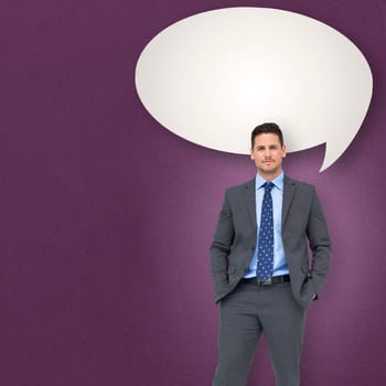 Thinking businessman against speech bubble