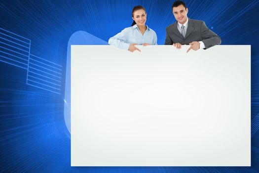 Composite image of business partners showing white card