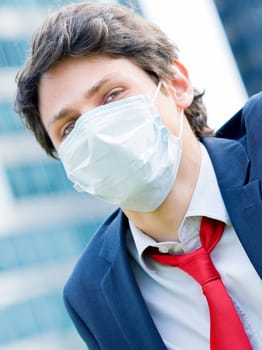 Junior executives dynamics  wearing protective face mask against pollution