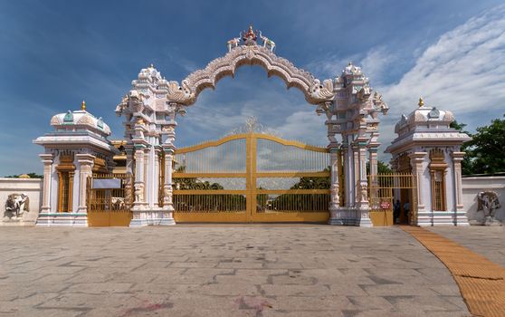 The ornamental entrance gate of Sripuram, the Golden Temple in Vellore, Tamil Nadu, India.