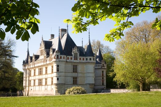 Chateau d'Azay-le-rideau from the garden in Loire Valley, France