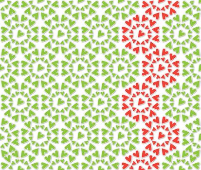 background or fabric Heart flower pattern green and red