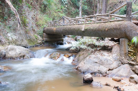 Wooden bridge and waterfall Chae Son National Park, Thailand