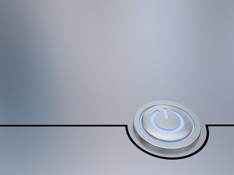 Metallic on-off button illustration with glowing blue light