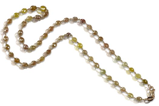 Raw Brown and Yellow gemstone beaded necklace isolated on white