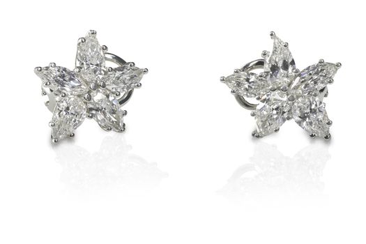 Multi Marquise Diamond stud earrings isolated on a white background with a reflection