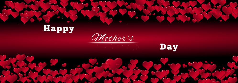 Banner of hearts for a Mother's Day on a red background