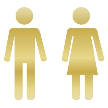 Golden male and female sign on white background