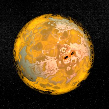 Sun planet flames in starry sky background