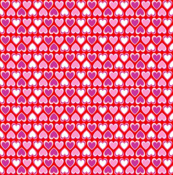 Colorful hearts seamless pattern on red background