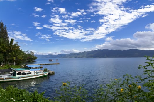 Boats and Lake. Samosir Island North Sumatra, Indonesia.