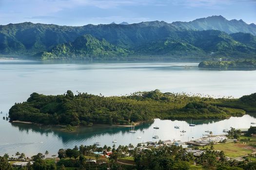 Savusavu marina and Nawi islet, Vanua Levu island, Fiji, South Pacific