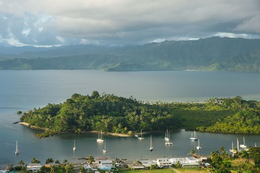 Savusavu marina and Nawi islet, Vanua Levu island, Fiji, South Pacific