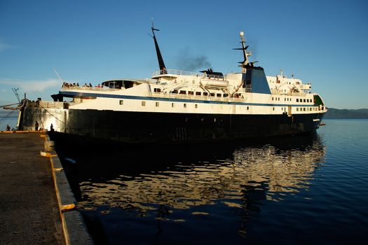 Big ship at Savusavu harbor, Vanua Levu island, Fiji, South Pacific