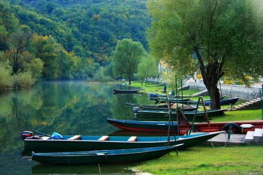 Boats at Crnojevica river, Montenegro, Balkans