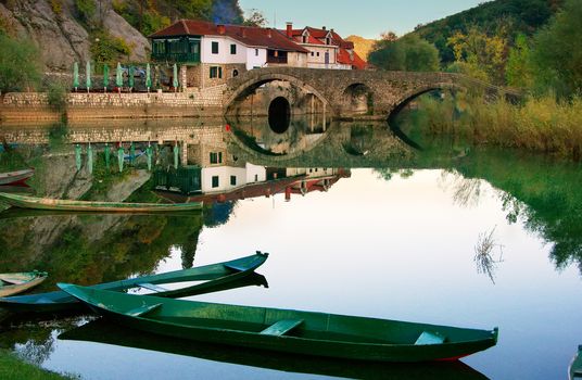 Boats at Crnojevica river, Montenegro, Balkans