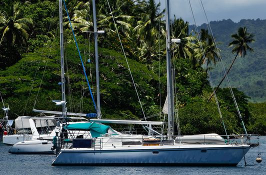 Sailboats at Savusavu harbor, Vanua Levu island, Fiji, South Pacific