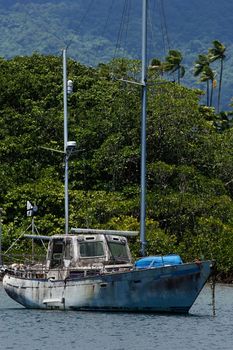 Old sailboat at Savusavu harbor, Vanua Levu island, Fiji, South Pacific