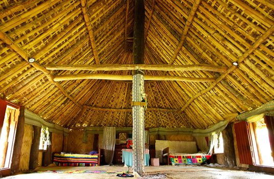 Interior of traditional house, Navala village, Viti Levu island, Fiji