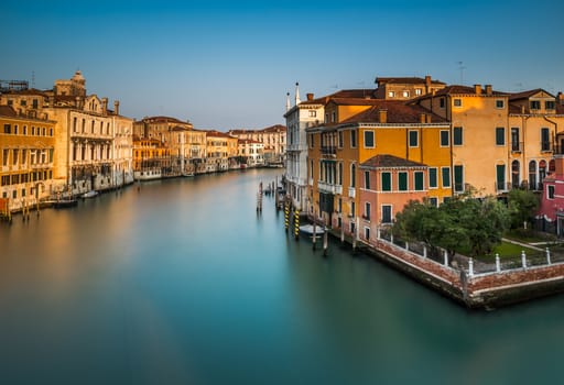 View on Grand Canal from Accademia Bridge at Sunrise, Venice, Italy