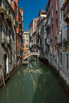 Typical Canal, Bridge and Historical Buildings in Venice, Italy