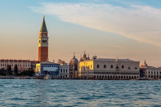 View of Doge's Palace, Campanella and San Marco Cathedral from the Grand Canal, Venice, Italy