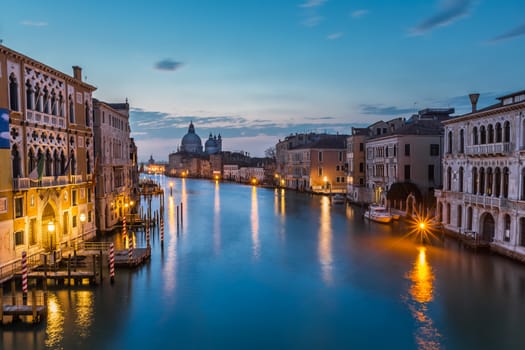 View on Grand Canal and Santa Maria della Salute Church from Accademia Bridge, Venice, Italy