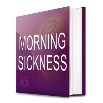 Illustration depicting a text book with a morning sickness concept title. White background.