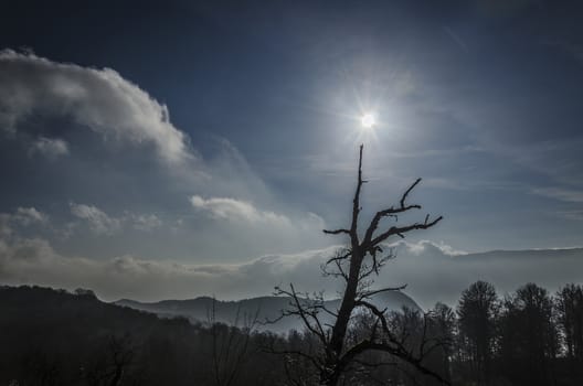 Beautiful shining sun over the Navarra's valley in Spain