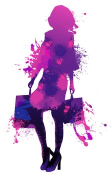 Beautiful young woman multi colour painting silhouette shopping