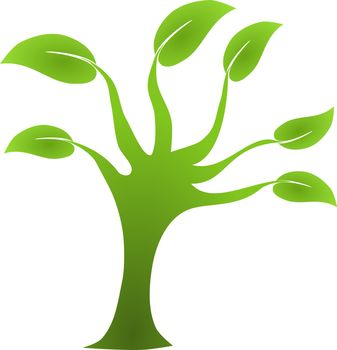 Ecology abstract tree with green leaves icon isolated on a white background