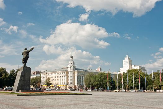 Lenin square in Voronezh, Russia. Summer sketch