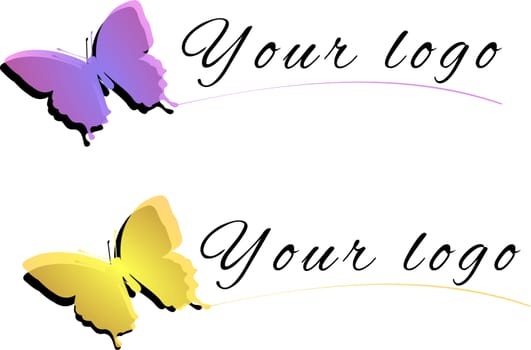 Illustration of yellow and violet butterfly as logo isolated on a white background