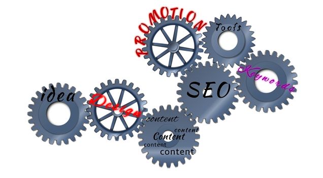 Abstract toothed wheels as creation seo mechanism isolated on a white background