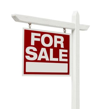 Left Facing Isolated on White Home For Sale Real Estate Sign with Clipping Path.